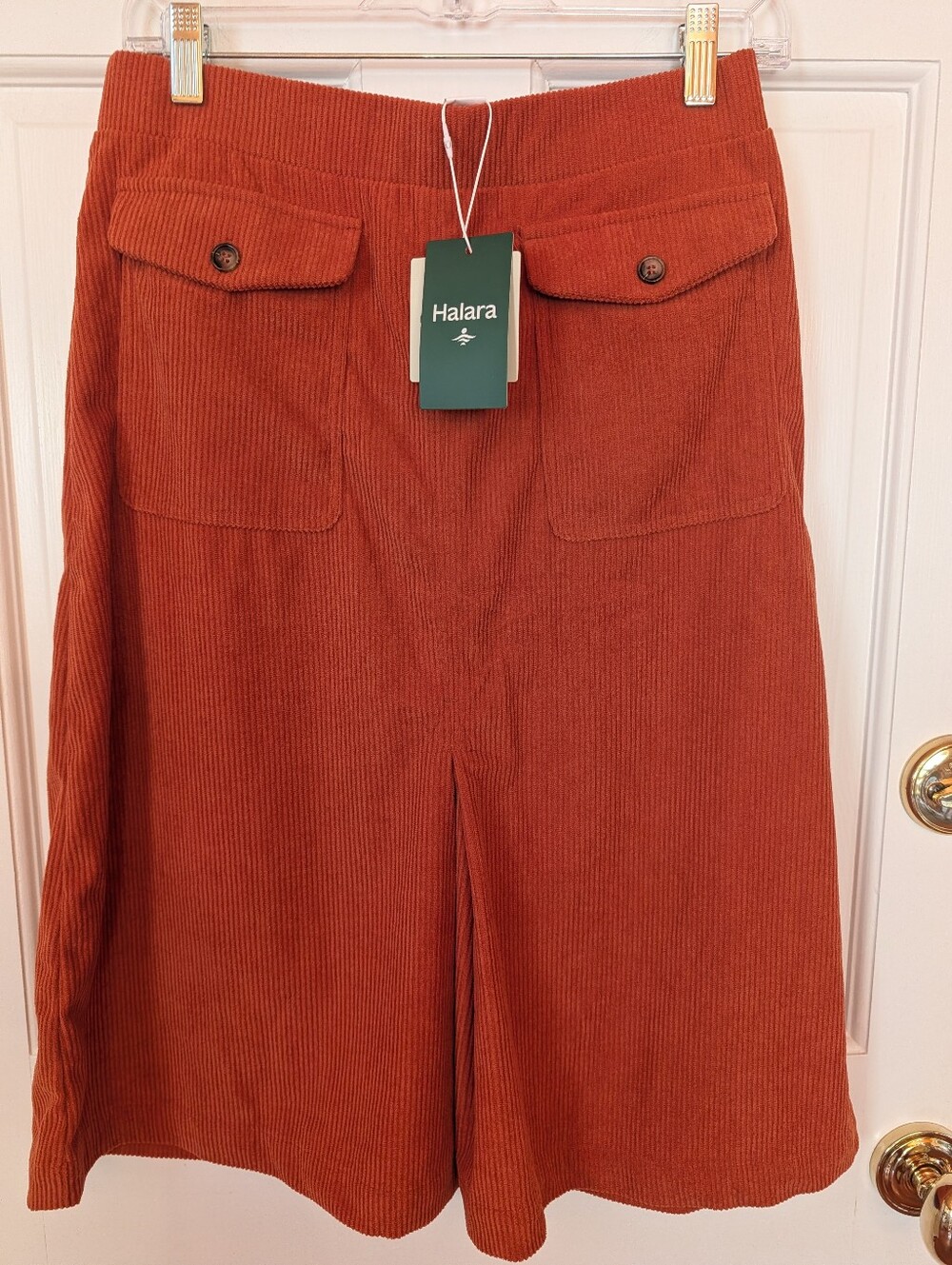 NWT Women's HALARA AuraCord Cloud Baked Clay Ribbed Corduroy Midi Skirt Sz M